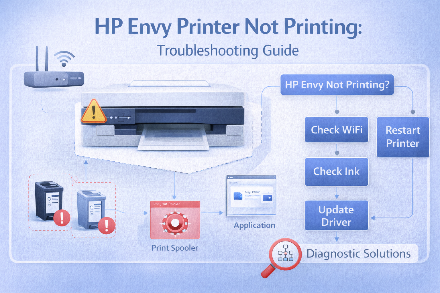 HP Envy printer not printing troubleshooting guide showing printer control panel