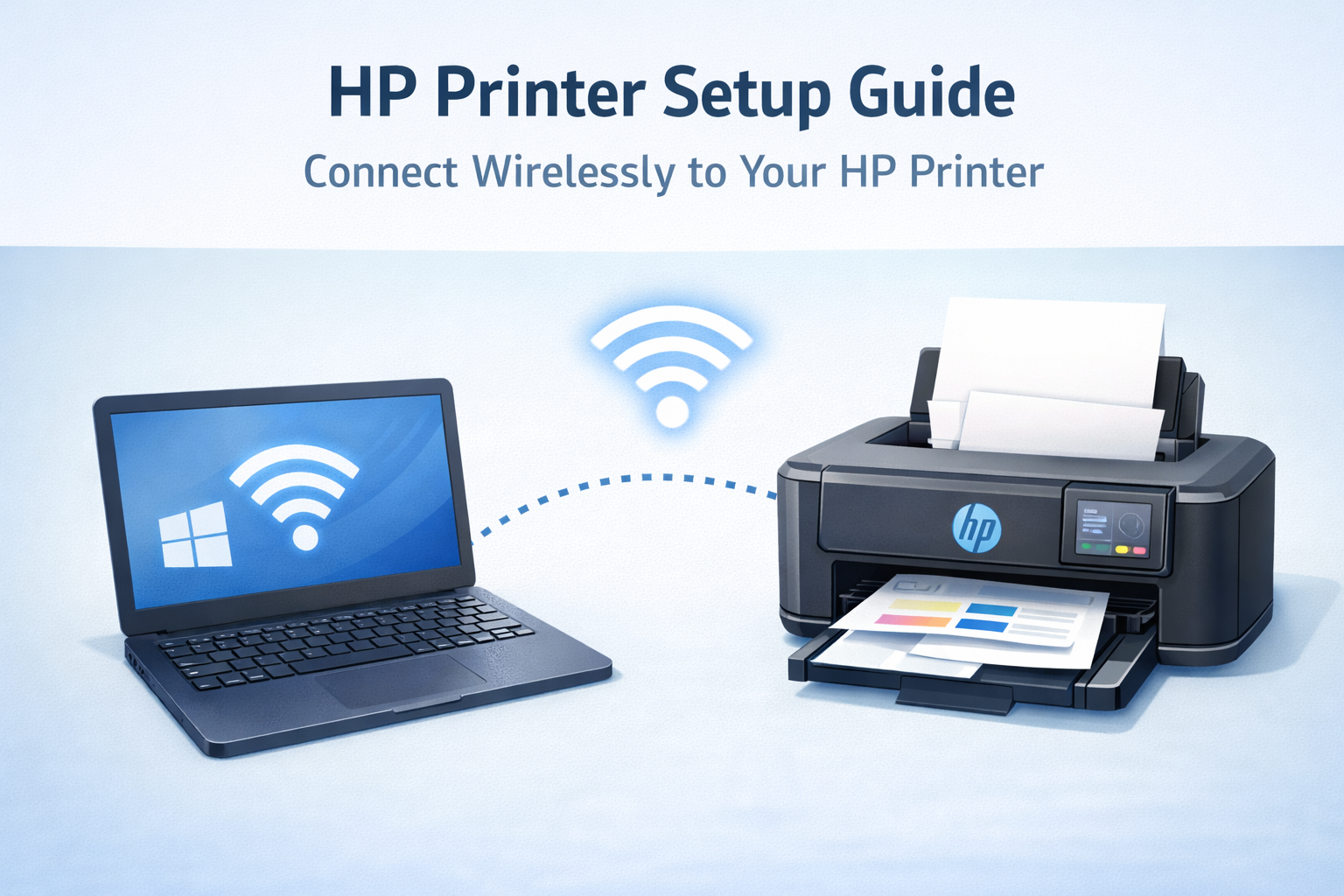 HP DeskJet printer setup guide showing connection and installation steps