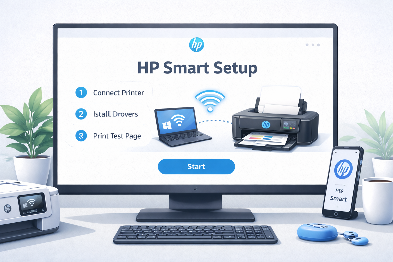 HP Smart printer setup screen adding HP printer
