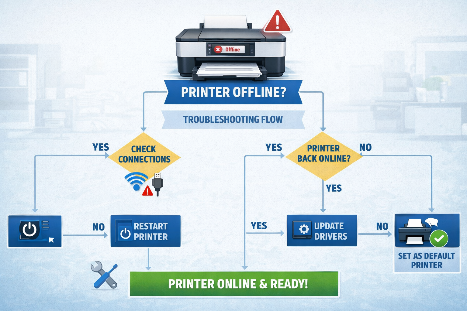 Printer offline troubleshooting flow diagram