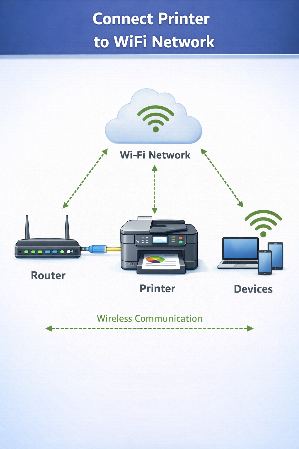 connect printer to wifi network communication diagram