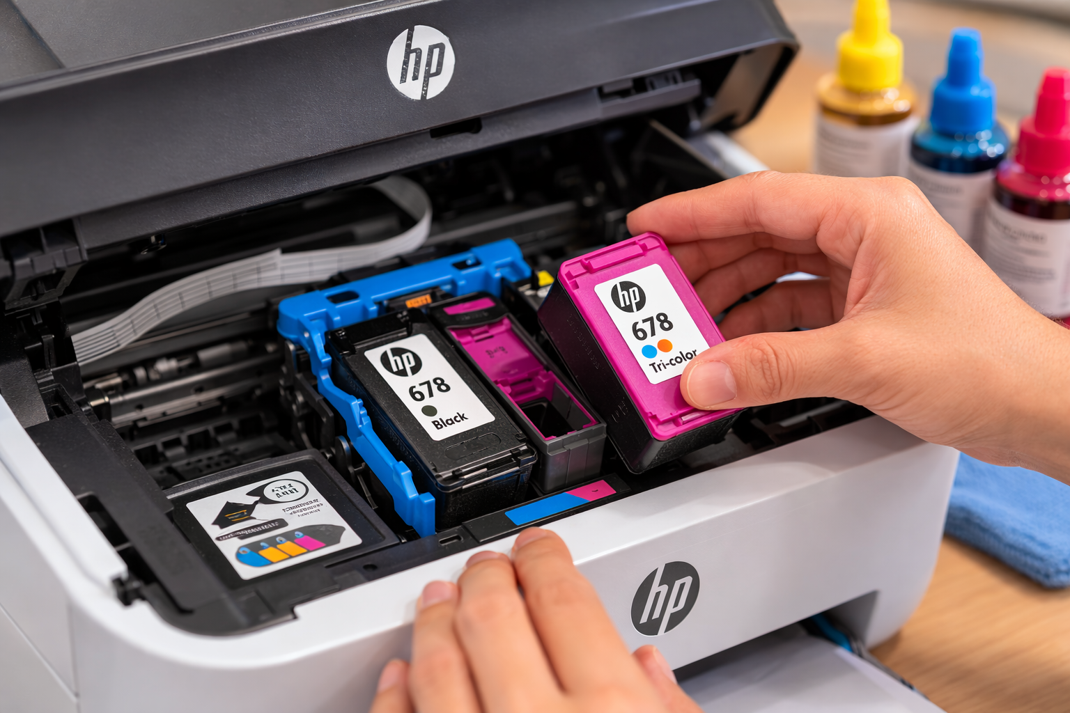 HP printer ink cartridge check removing protective tape troubleshooting