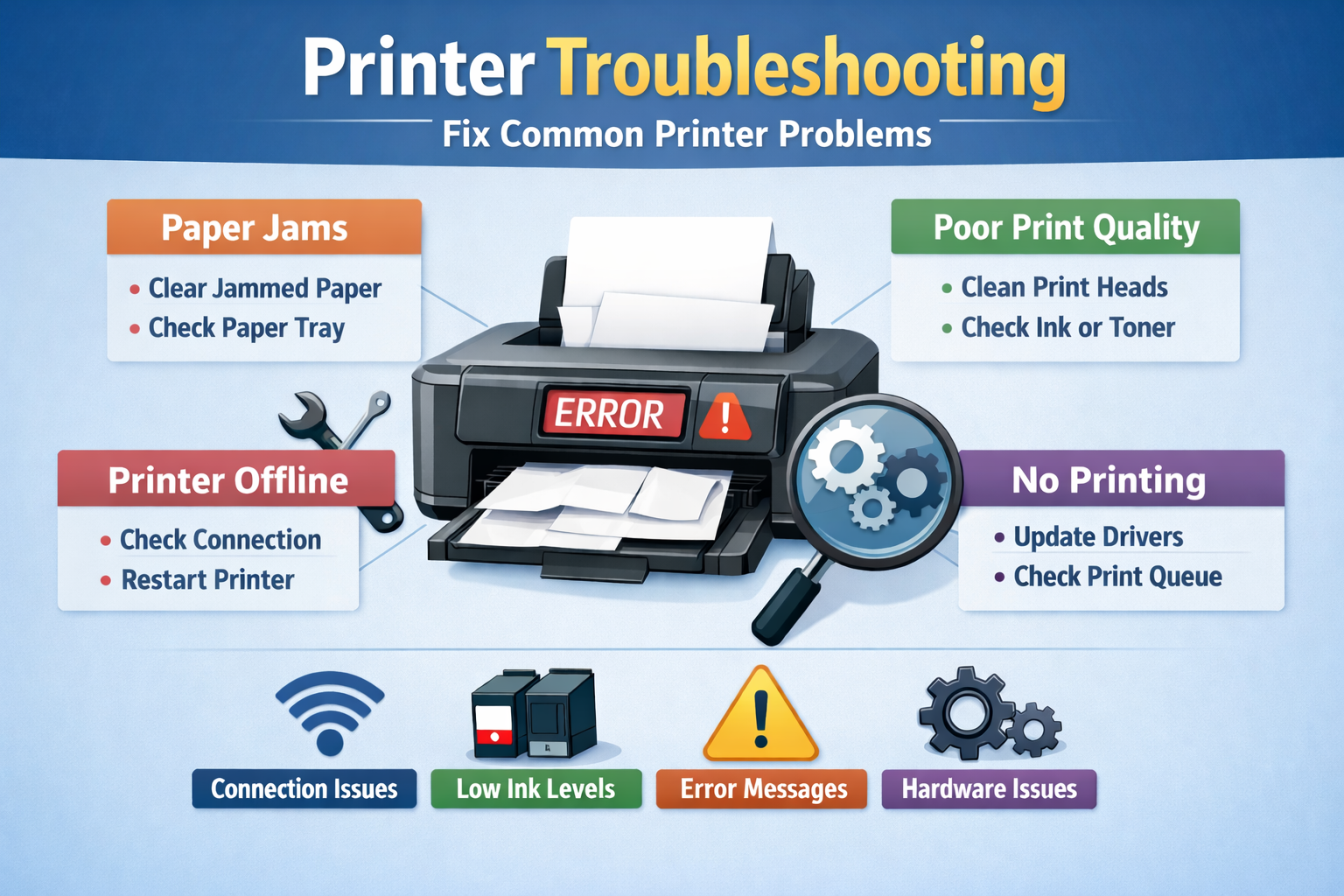 printer troubleshooting guide fix offline not printing spooler driver issues