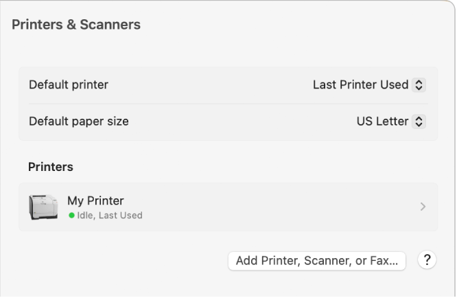 Add HP printer on Mac – Printers & Scanners dialog HP printer setup on Mac printers and scanners add printer screen MacBook AirPrint WiFi setup