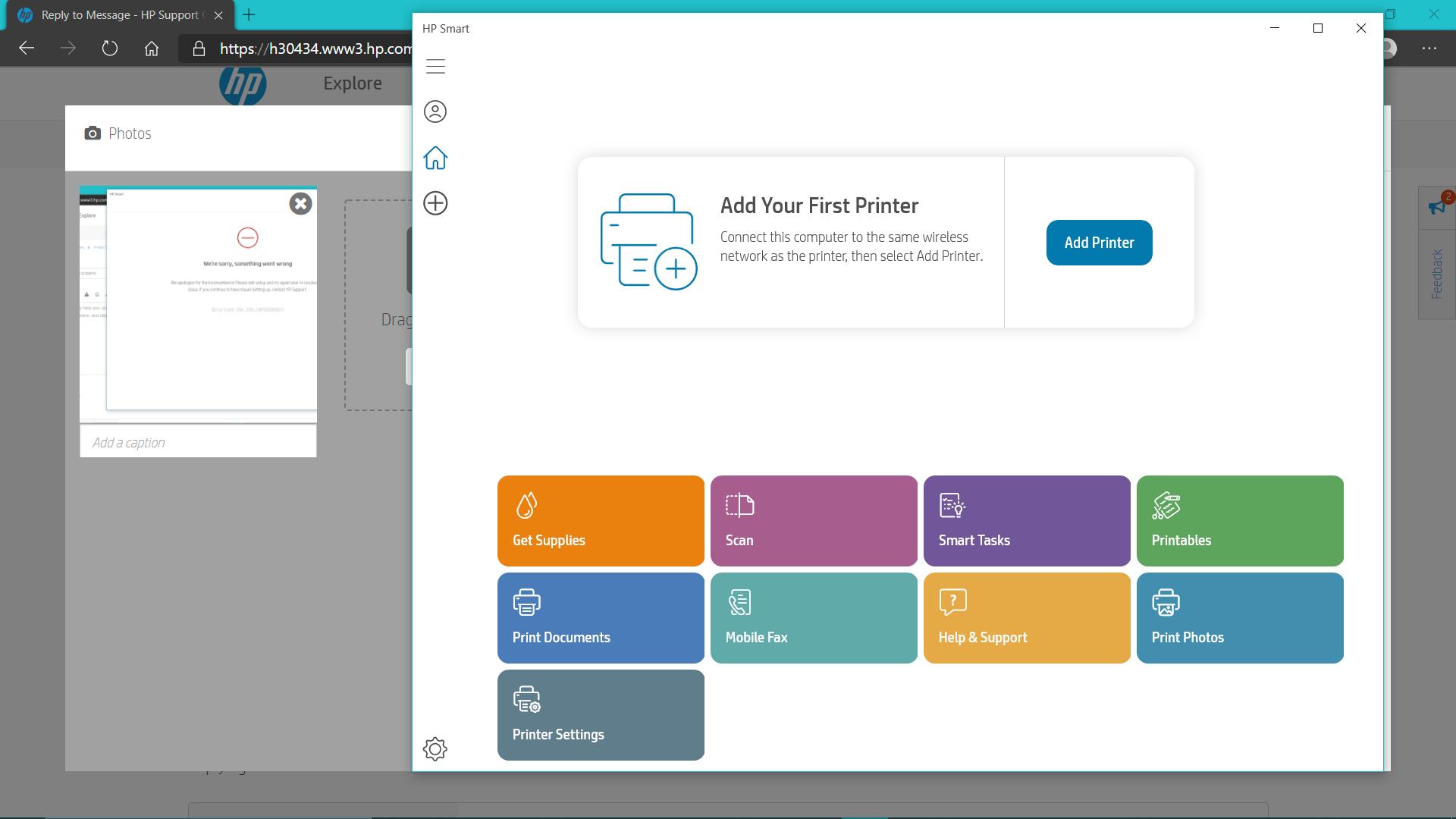 hp smart app add printer wifi setup screen