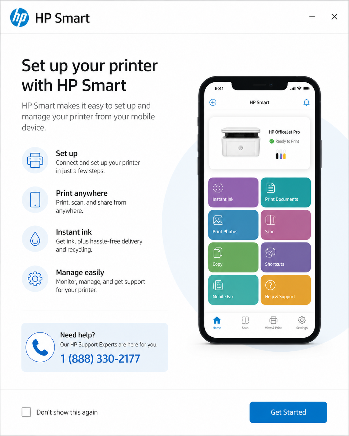 HP Smart app setup screen printer installation