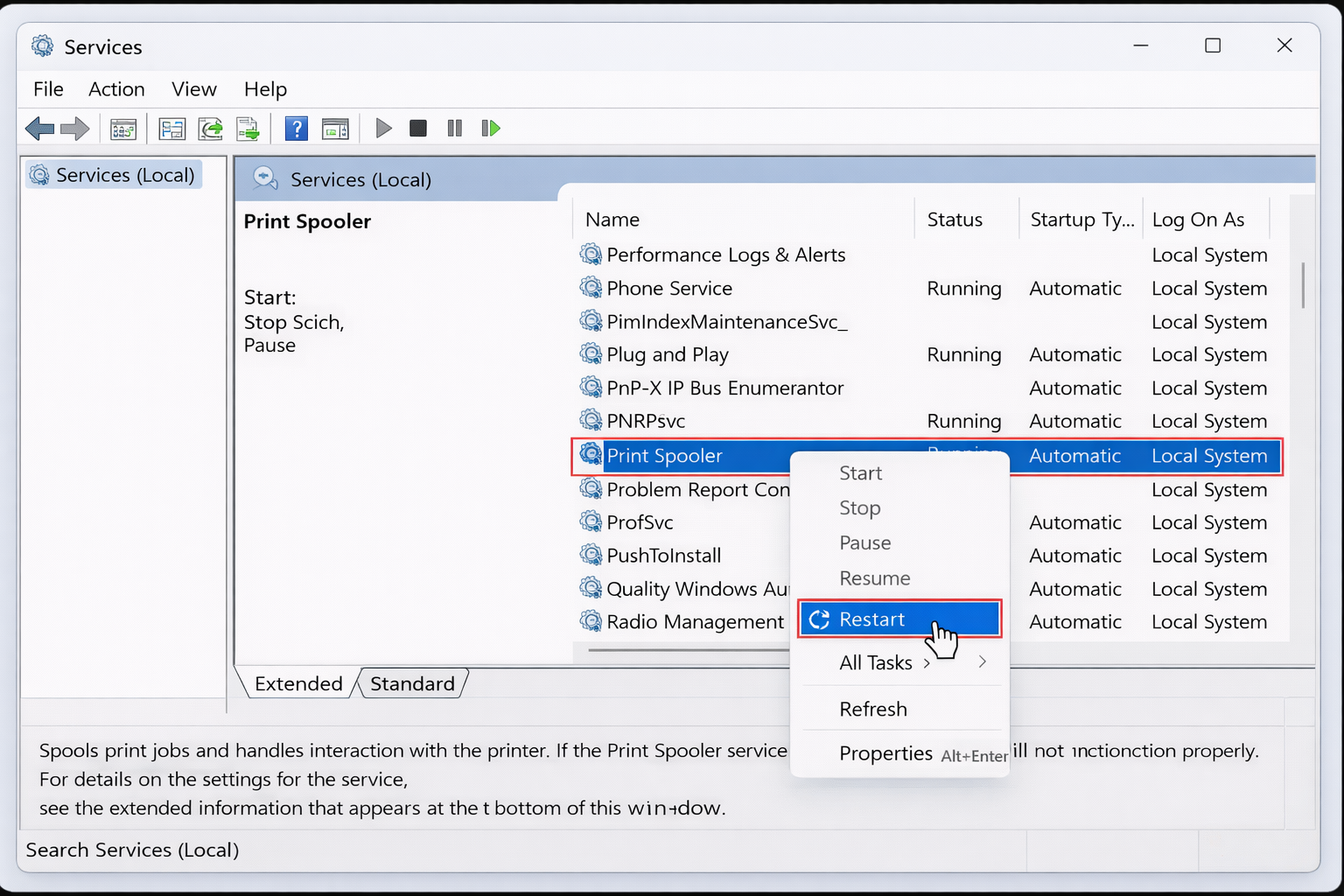 restart print spooler windows fix
