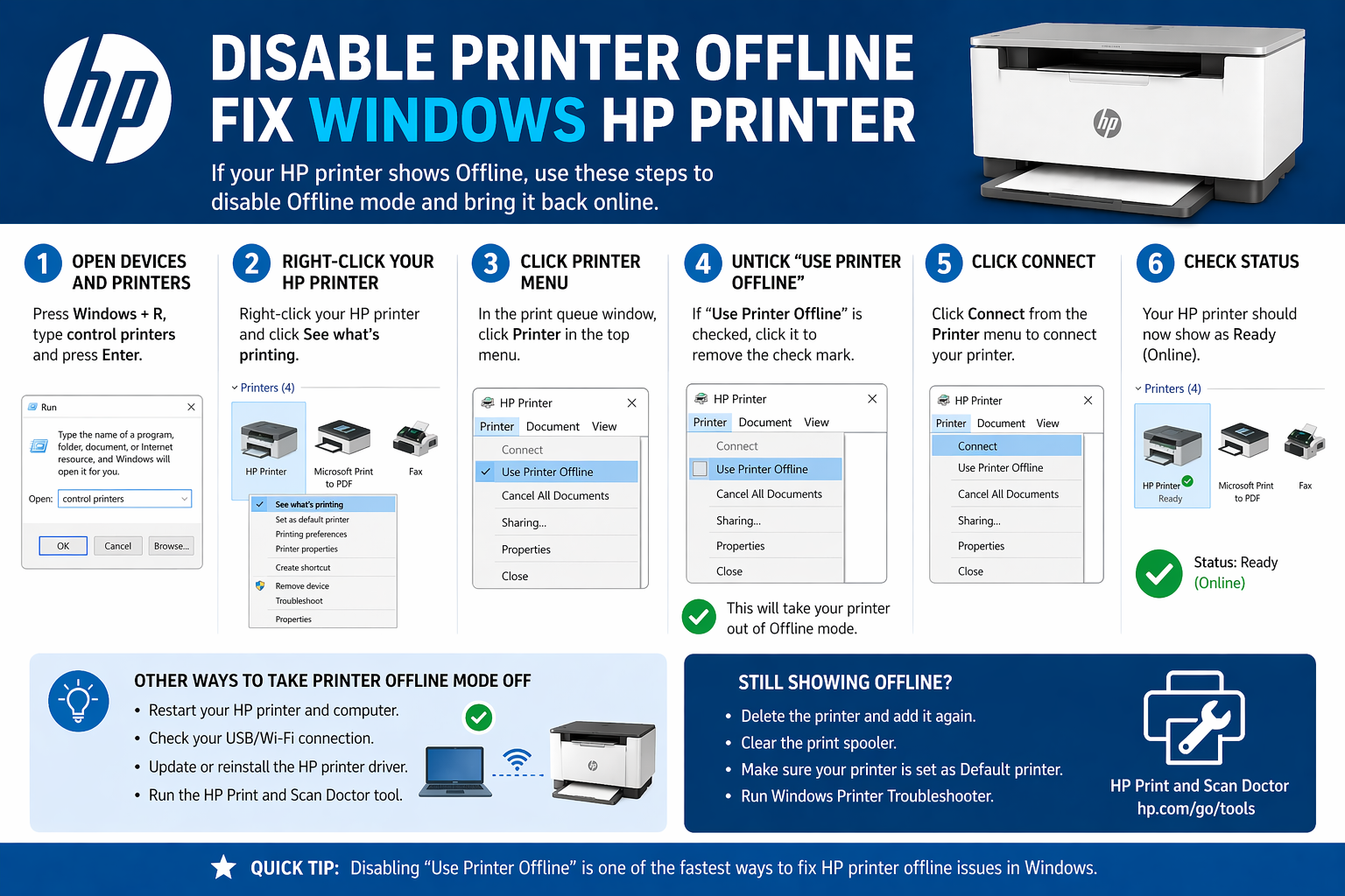 disable printer offline mode windows hp