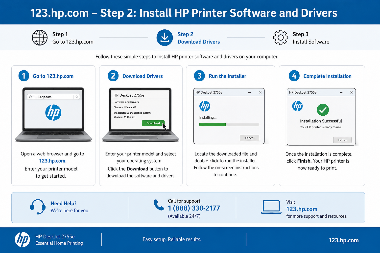 Driver download page on 123.hp.com