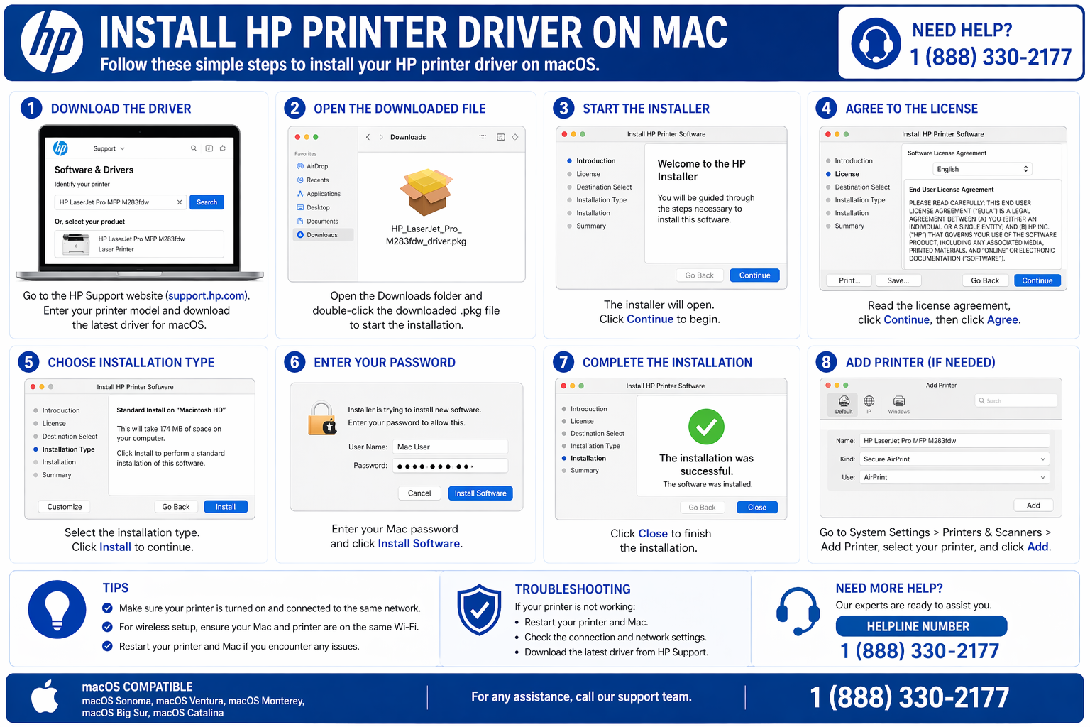 HP printer driver installation on macOS printers and scanners settings