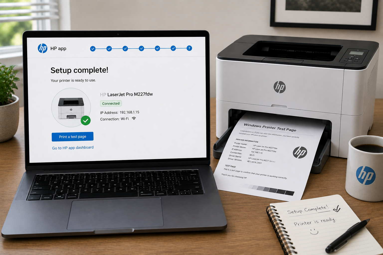 Printing a test page from an HP LaserJet printer