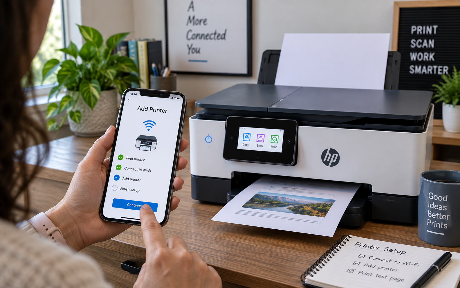 HP printer setup on a smartphone using Wi-Fi