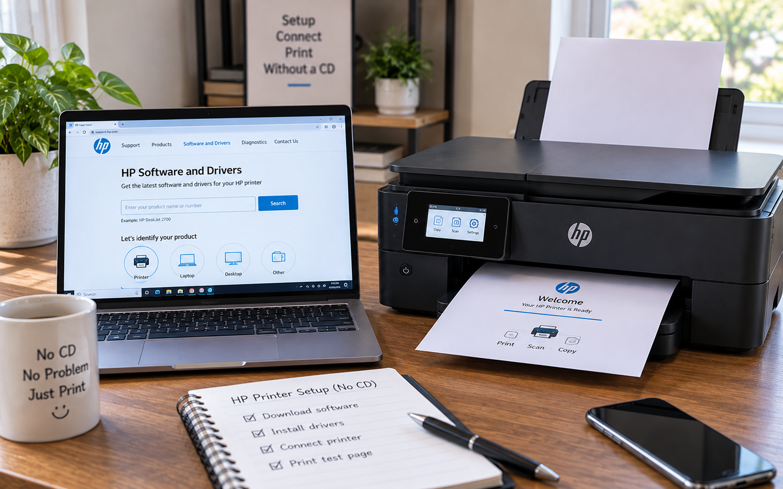 HP printer setup without CD using a computer