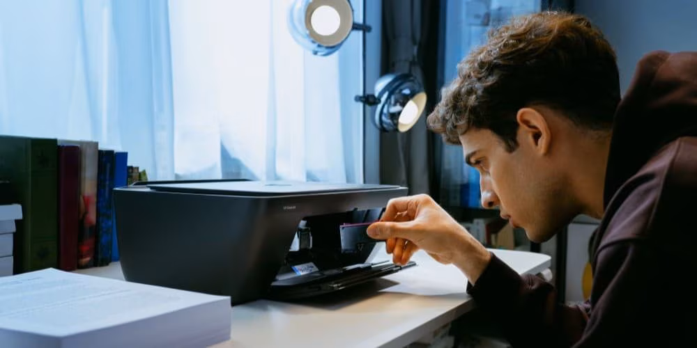 HP Printer Troubleshooting HP printer troubleshooting guide hero image showing printer and tools