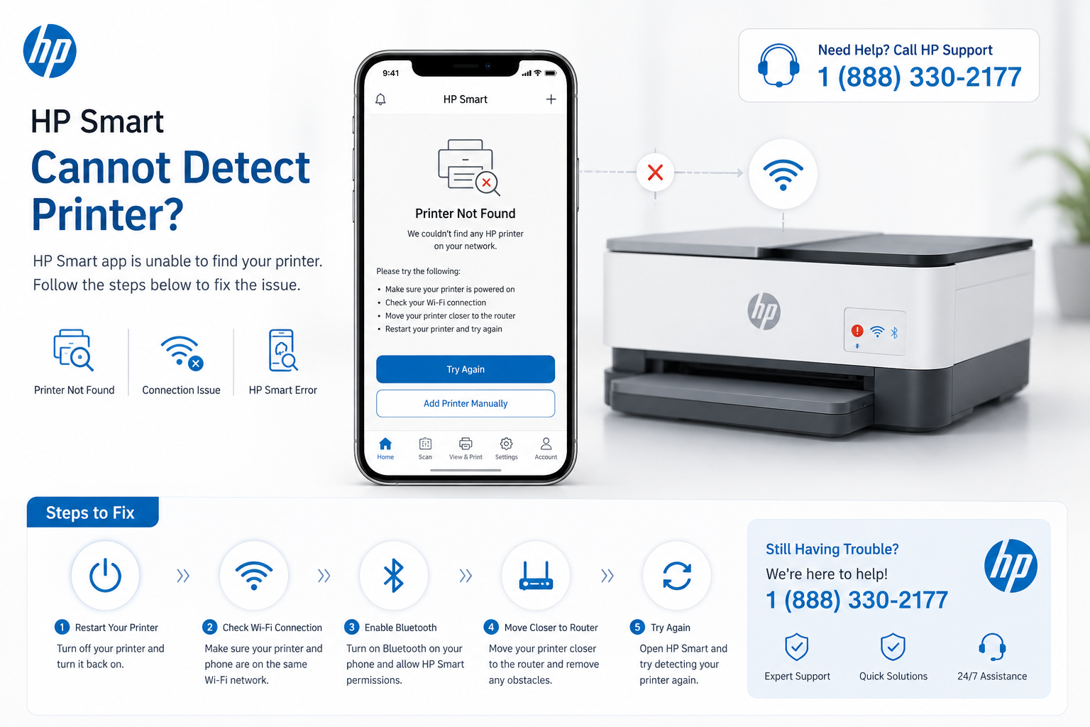 HP Smart app cannot detect wireless printer