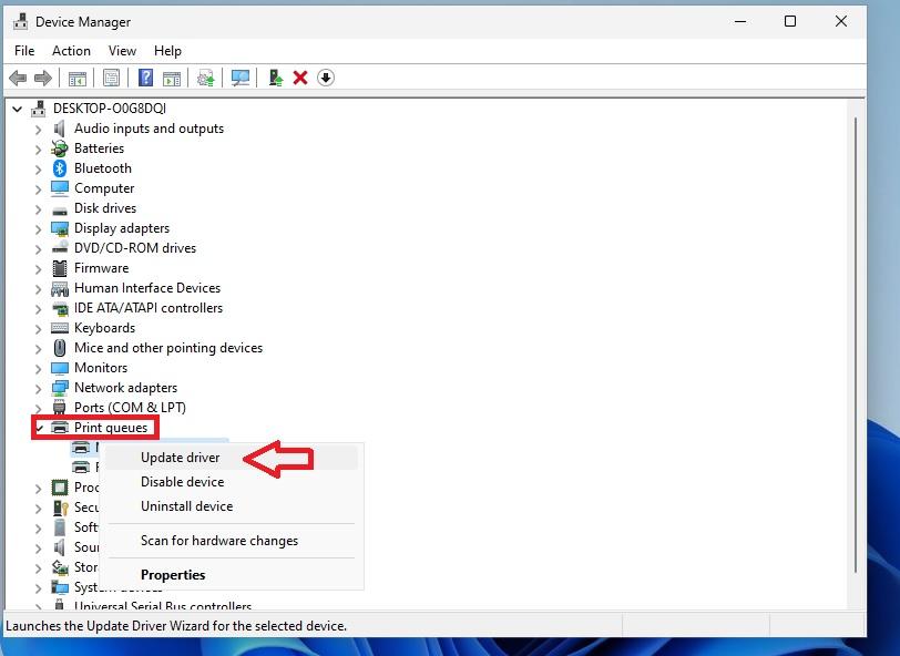 update printer driver windows settings
