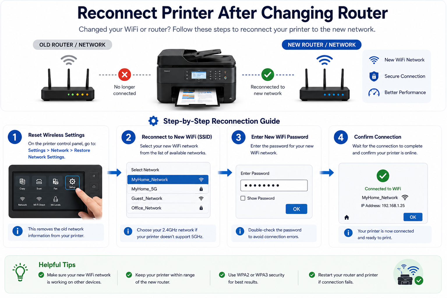 HP printer reconnect after router change