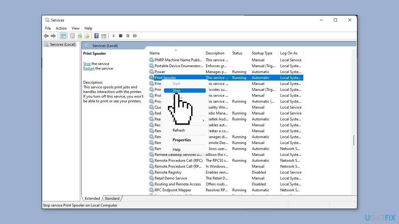 restart print spooler service windows