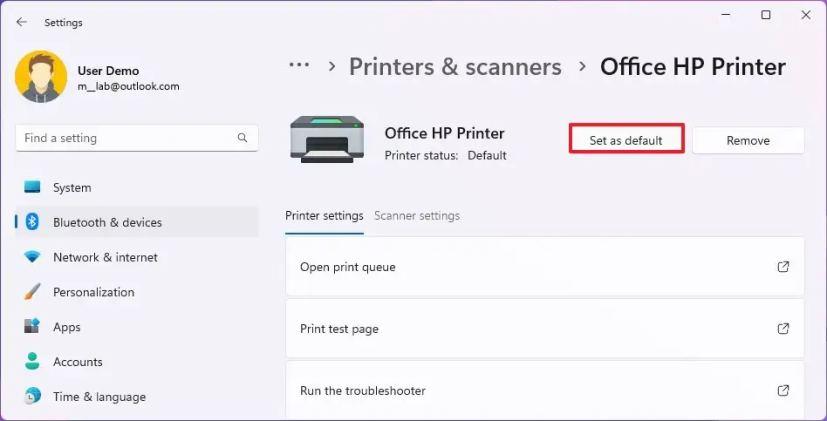 set default printer to fix printer offline error